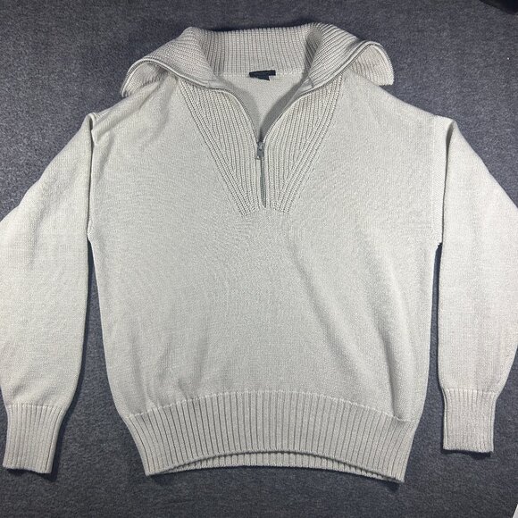 Ann Taylor LOFT Women's Cream 1/4 Zip Pullover Sweatshirt Size Medium - Picture 1 of 10